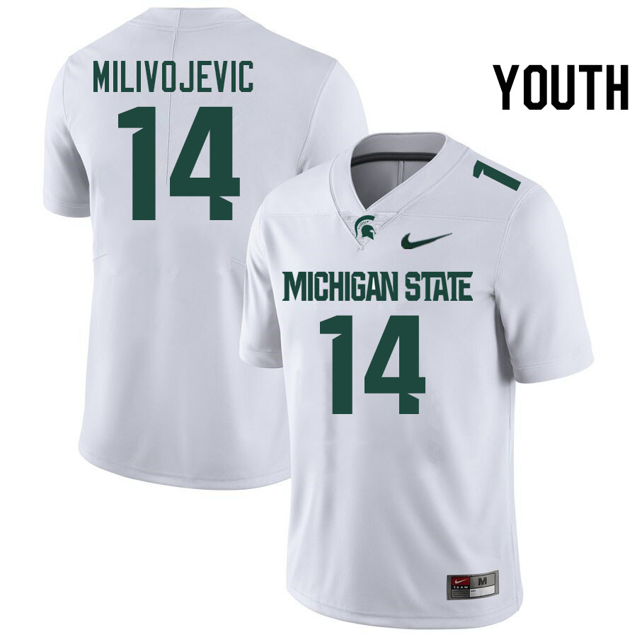 Youth #14 Alessio Milivojevic Michigan State Spartans College Football Jersesys Stitched-White